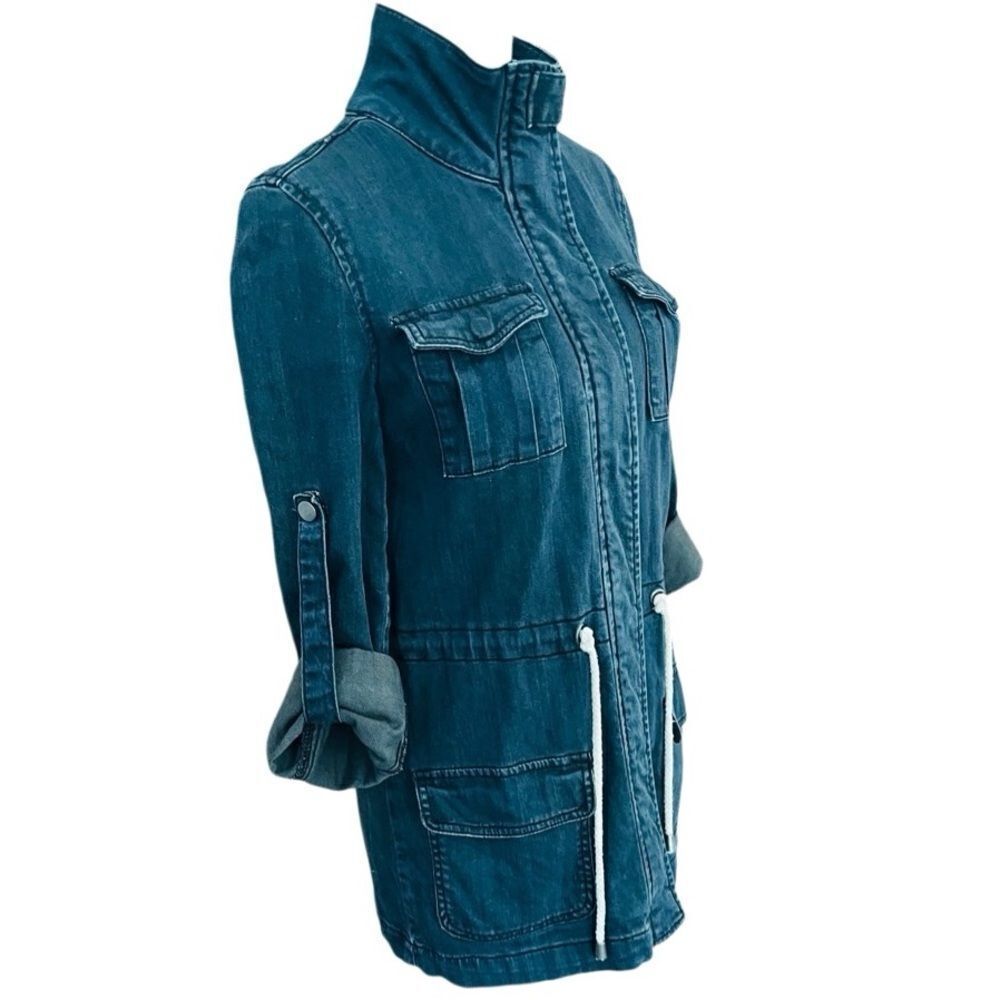 I❤️Ronson chambray tab sleeve drawstring waist zip/snap front jacket size XS - Picture 8 of 9